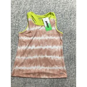 Prince Girls Tennis Tank Top Pink Wave Tie Dye‎ Neon Yellow Racerback L NEW